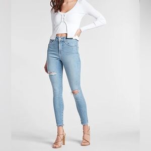 Express High Waisted Light Wash Ripped Skinny Jeans